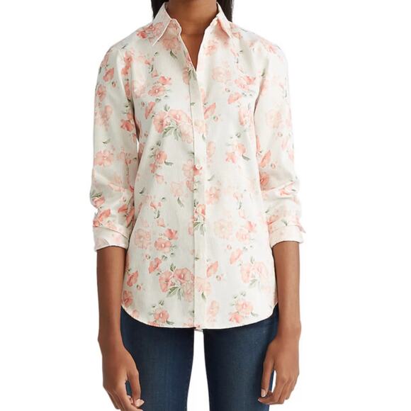 Chaps No Iron Women's 100% Cotton Floral Long Sleeve Button-up Shirt Size XXL 2x - Picture 1 of 12